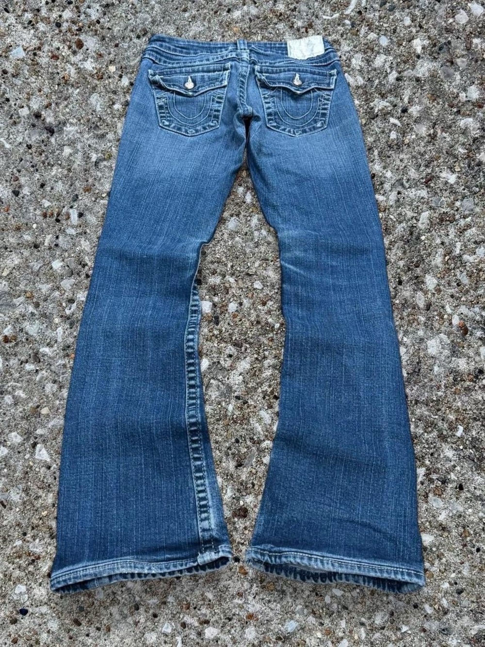 True Religion Low Rise Joey Blue Bootcut Flare Jeans with rhinestone buttons siz